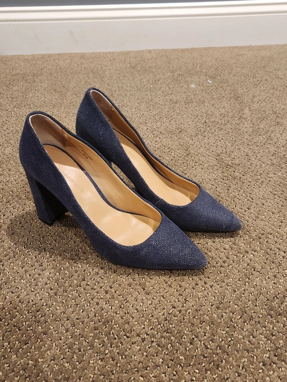 Banana Republic Navy Pointed Block Heel Pumps